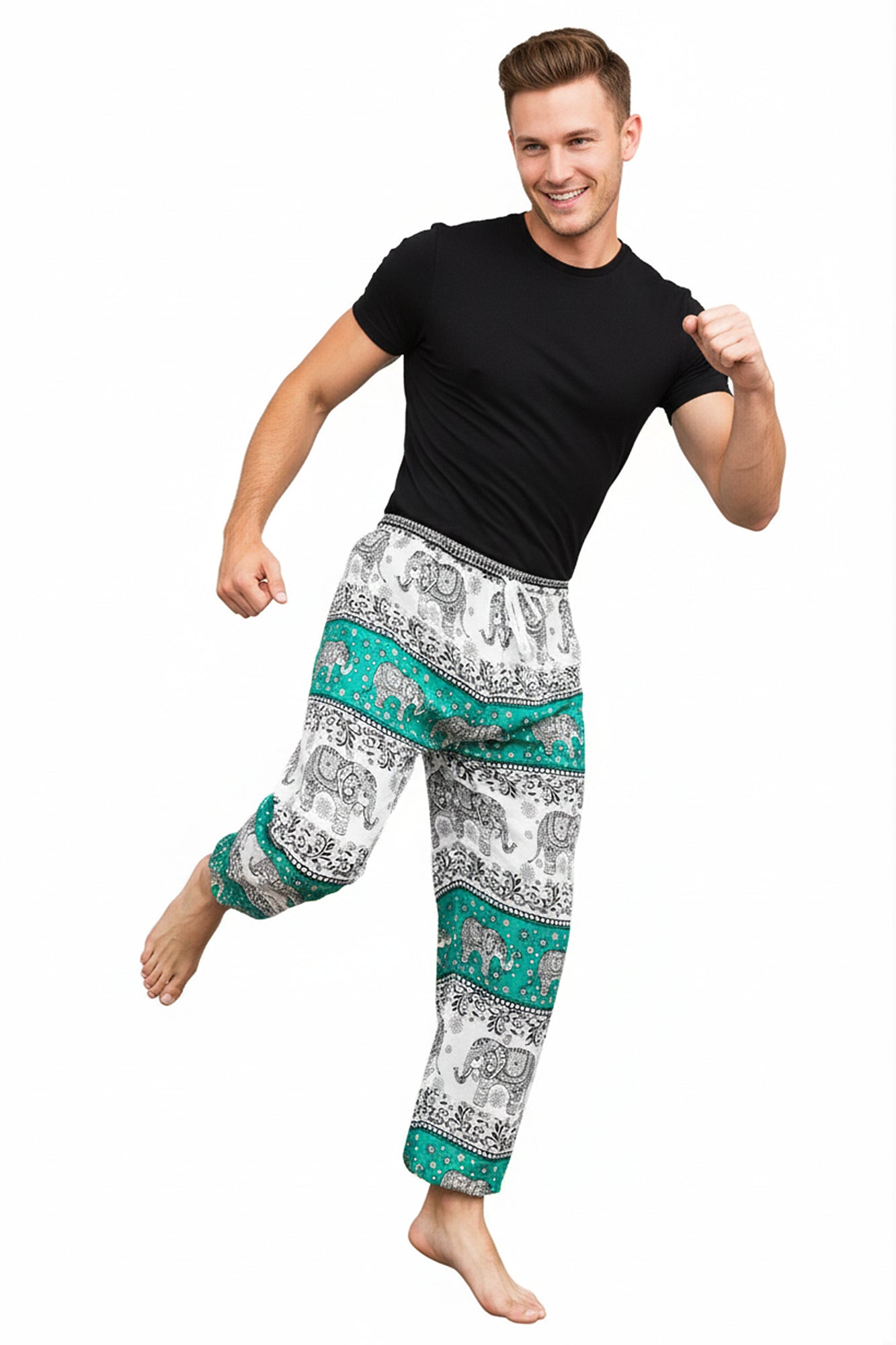 Floral Elephant Rayon Pants in Green