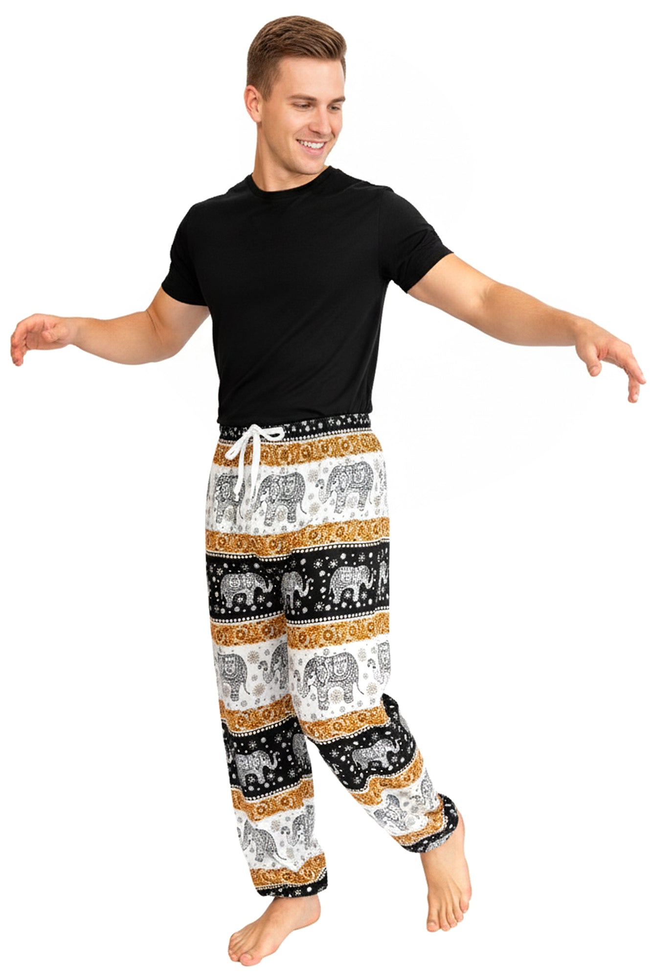 Imperial Elephant Rayon Pants in Black