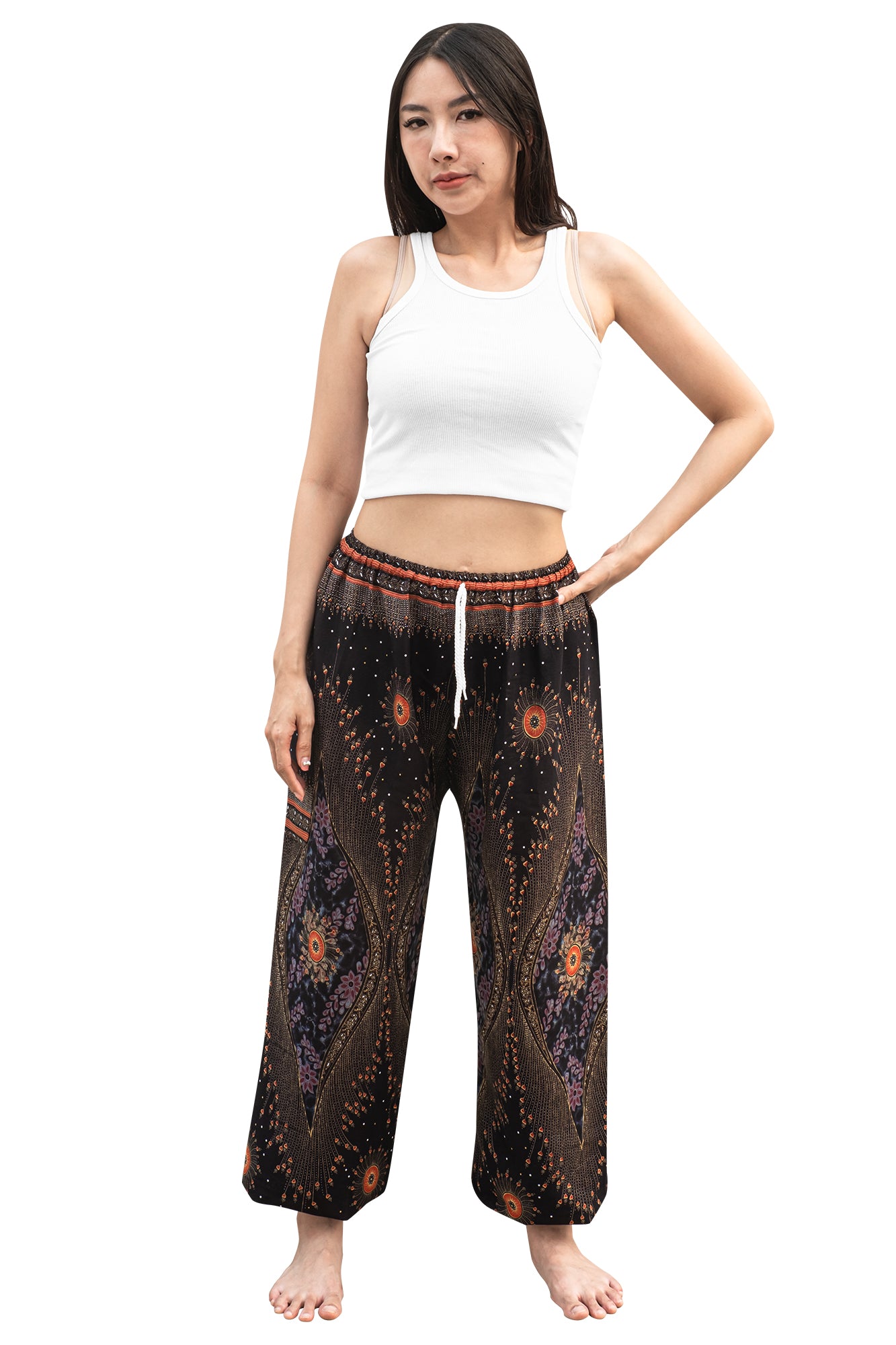 Majestic Peacock Rayon Pants in Black