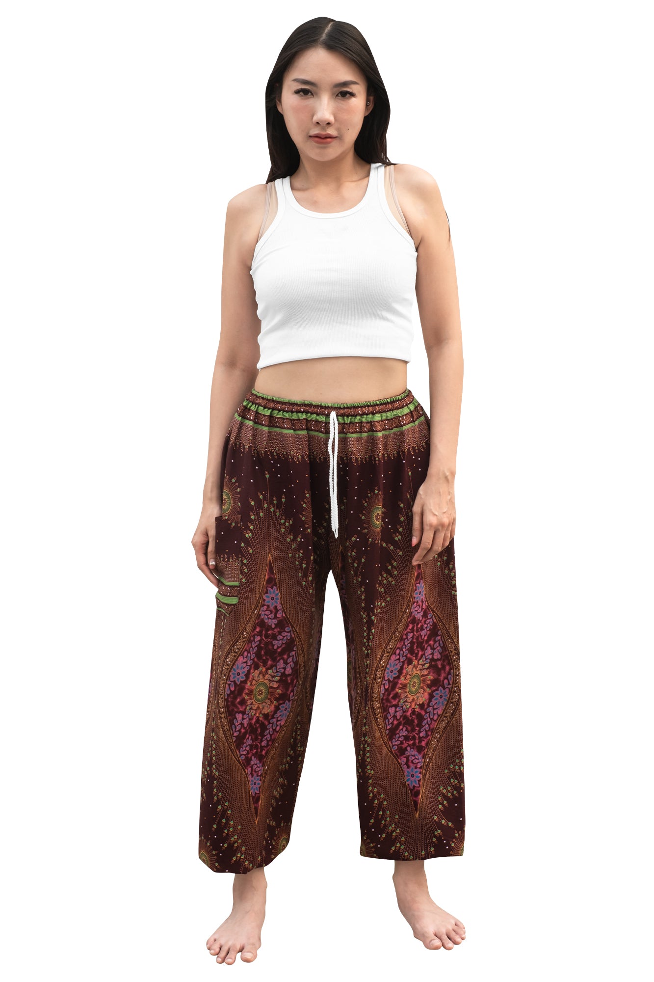 Majestic Peacock Rayon Pants in Burgundy