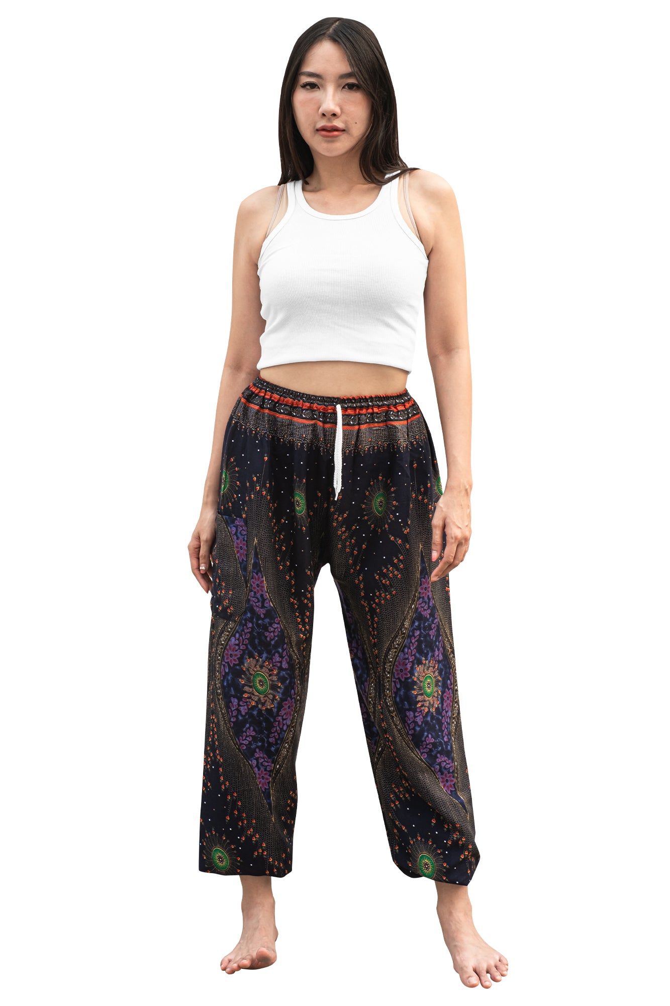 Majestic Peacock Rayon Pants in Navy