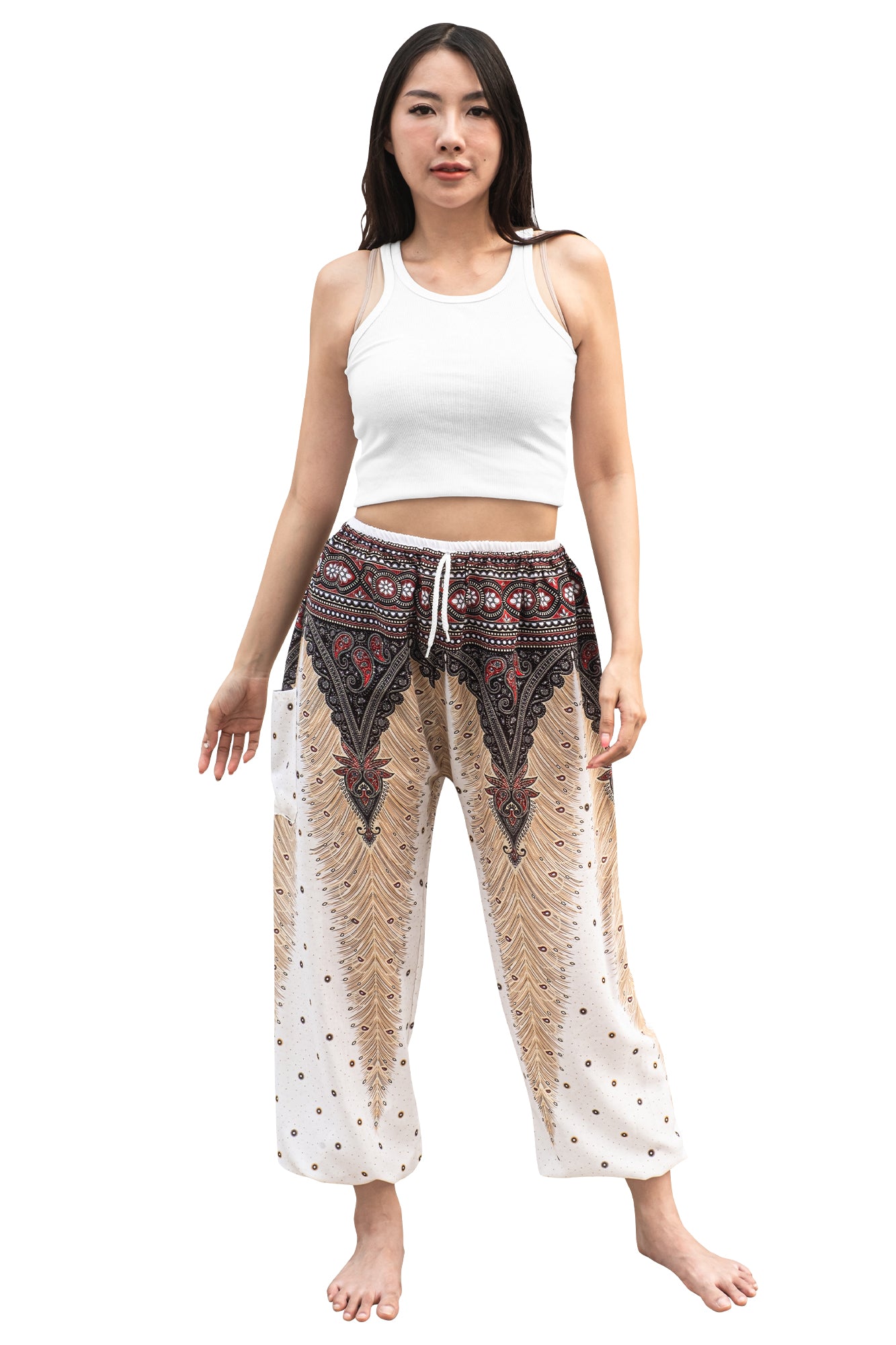 Ivory Peacock Pants in White