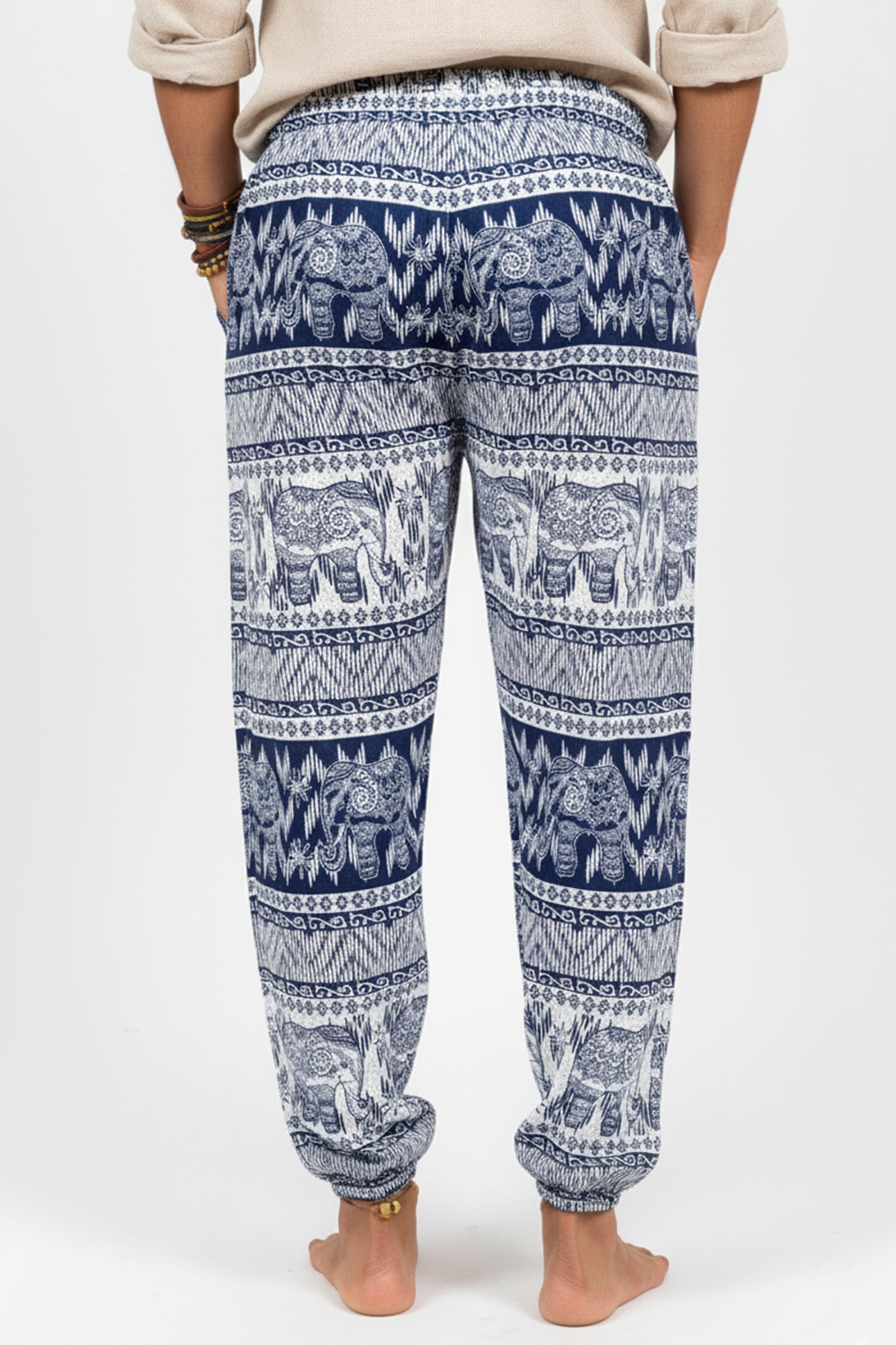Tribal Elephant Rayon Pants in Blue