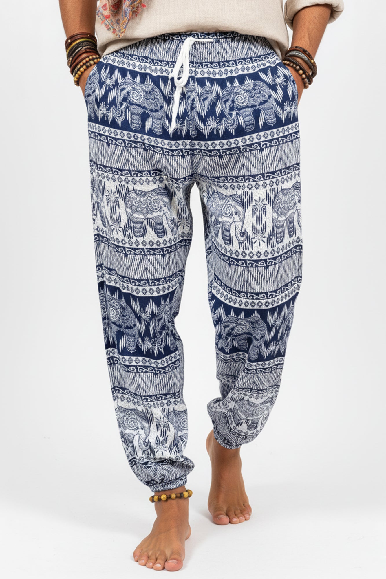 Tribal Elephant Rayon Pants in Blue