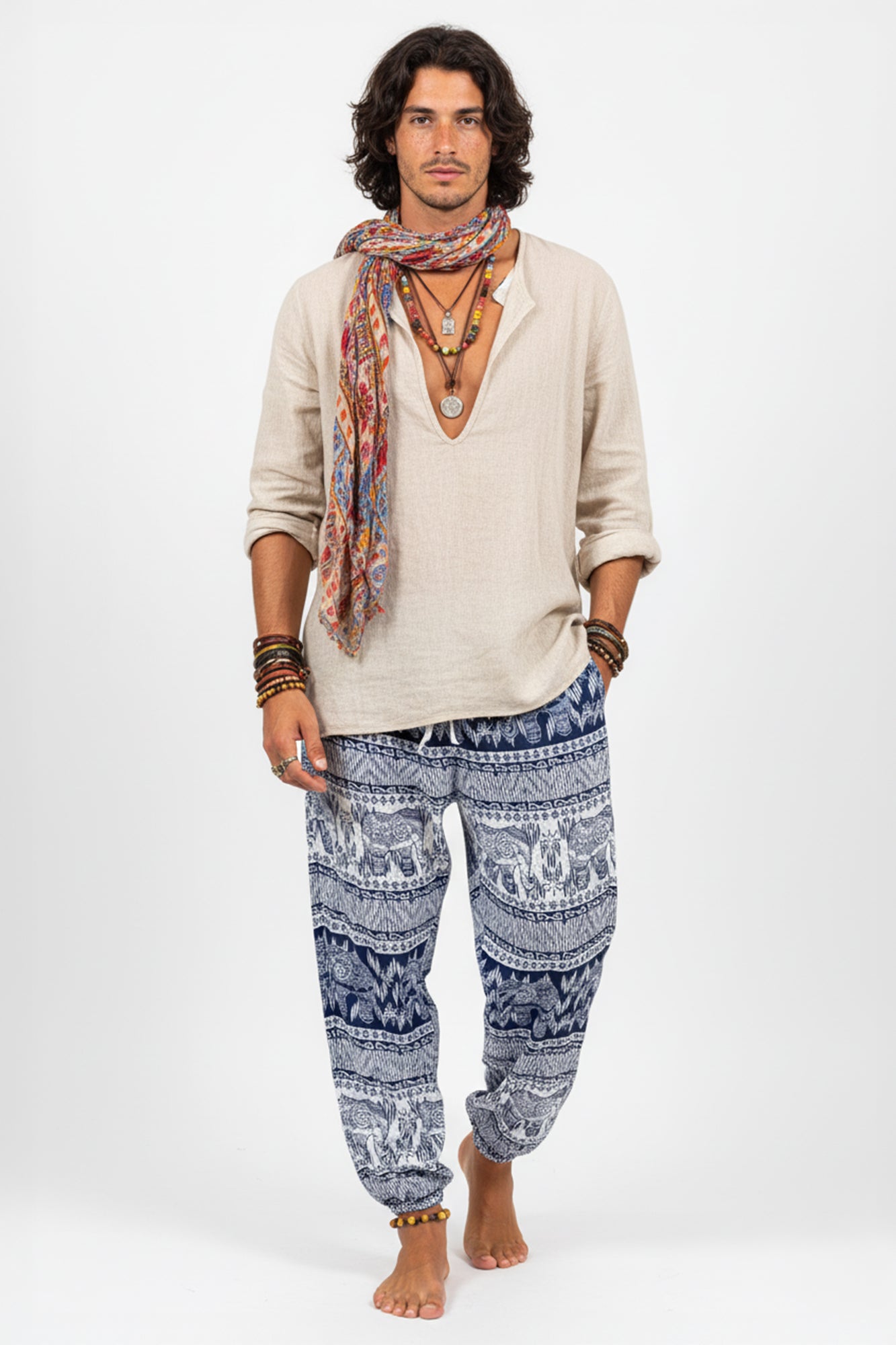 Tribal Elephant Rayon Pants in Blue
