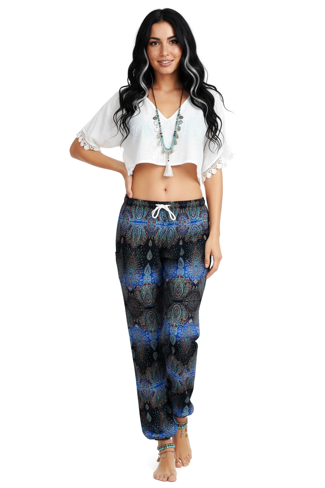 Paisley Rayon Pants in Navy